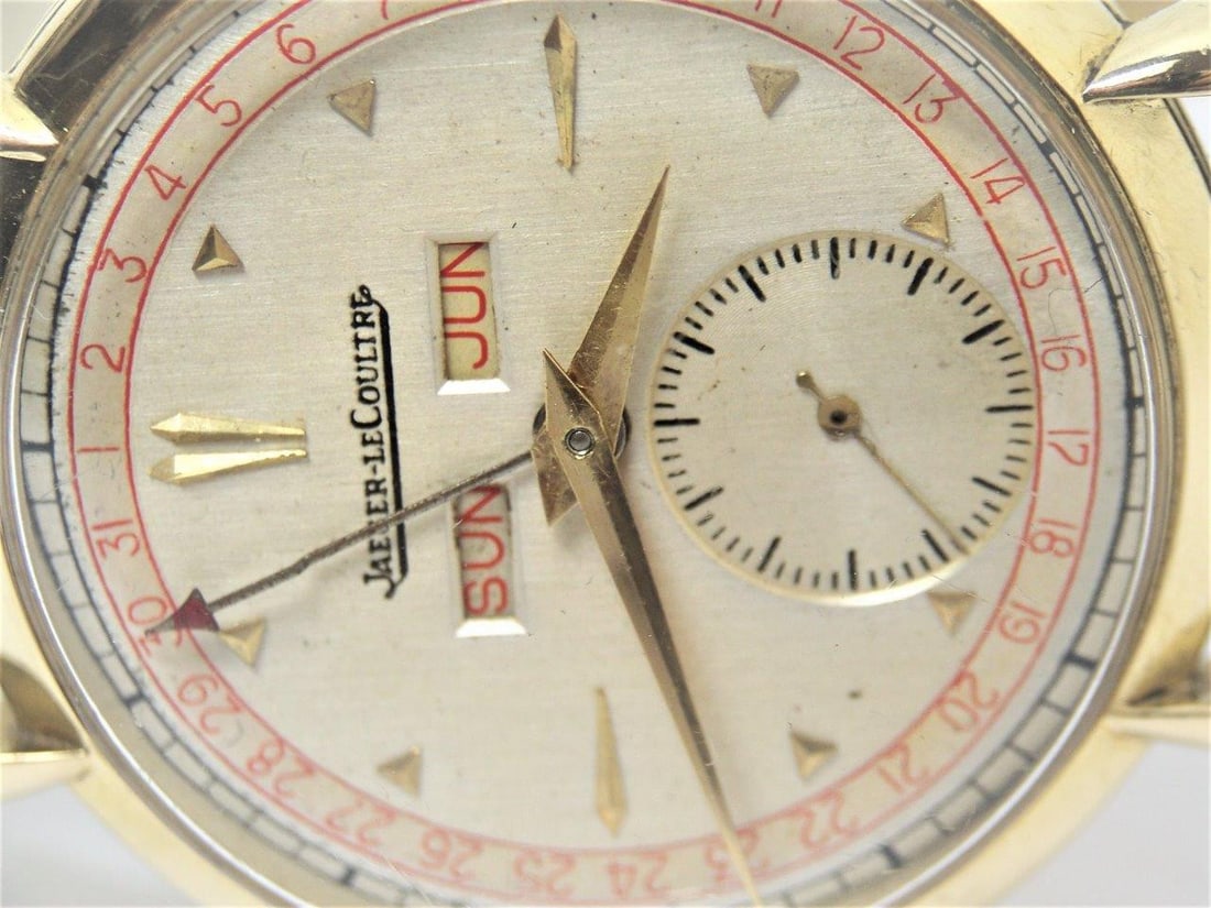 Vintage 18k Gold JAEGER-LeCOULTRE Triple Calendar Winding Mens Watch 1940s EXLNT - 6