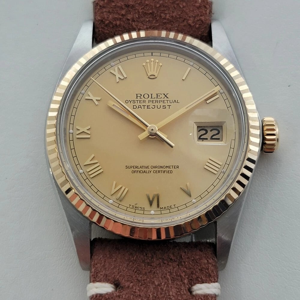 Mens Rolex Oyster Ref 16013 Datejust 36mm 18k SS 1980s Automatic Vintage RA525B: Title:Mens Rolex Oyster Ref 16013 Datejust 36mm 18k SS 1980s Automatic Vintage RA525B Description:Classic icon, Men's 18k gold and stainless steel Rolex Oyster Perpetual Datejust Ref.16013 automatic,