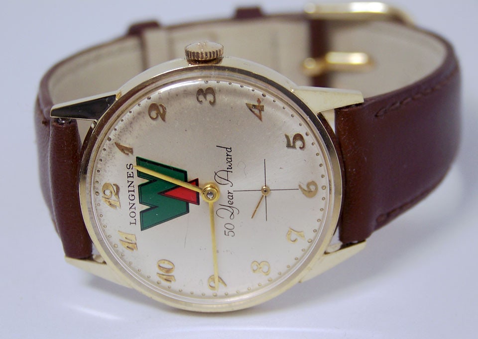 Vintage 14k LONGINES Mens Winding Watch Cal 370* 50 Years AWARD* EXLNT - 2