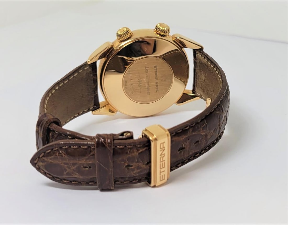 Mens Solid 18k Gold ETERNA-MATIC REVEIL Automatic Alarm Watch 8505.69 Limited! - 3