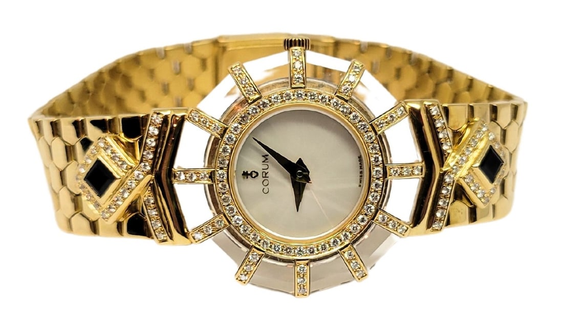 18k Gold CORUM Ladies Watch with Mother-Of-Pearl Diamonds & Sapphires 24.783.65 - 2
