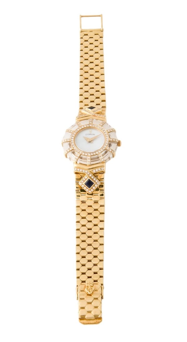 18k Gold CORUM Ladies Watch with Mother-Of-Pearl Diamonds & Sapphires 24.783.65 - 9