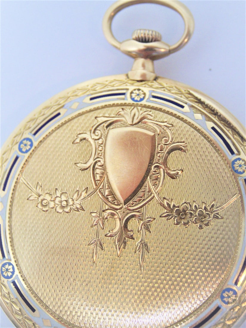 Antique 14k LONGINES Unisex Pocket watch c.1912* 47 mm w/Enamel Ornaments* EXLNT - 4
