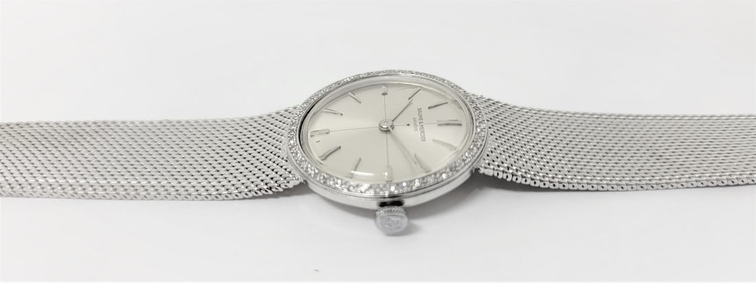 Vintage 14k White Gold BAUME & MERCIER Ladies Winding Watch with Diamond Bezel - 8