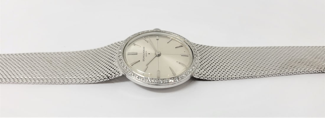 Vintage 14k White Gold BAUME & MERCIER Ladies Winding Watch with Diamond Bezel - 9