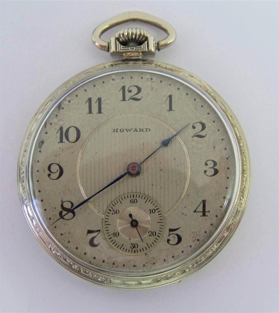 Vintage White Goldfilled HOWARD 17 Jewels Mens Pocket watch c.1920s* 44 mm EXLNT - 3