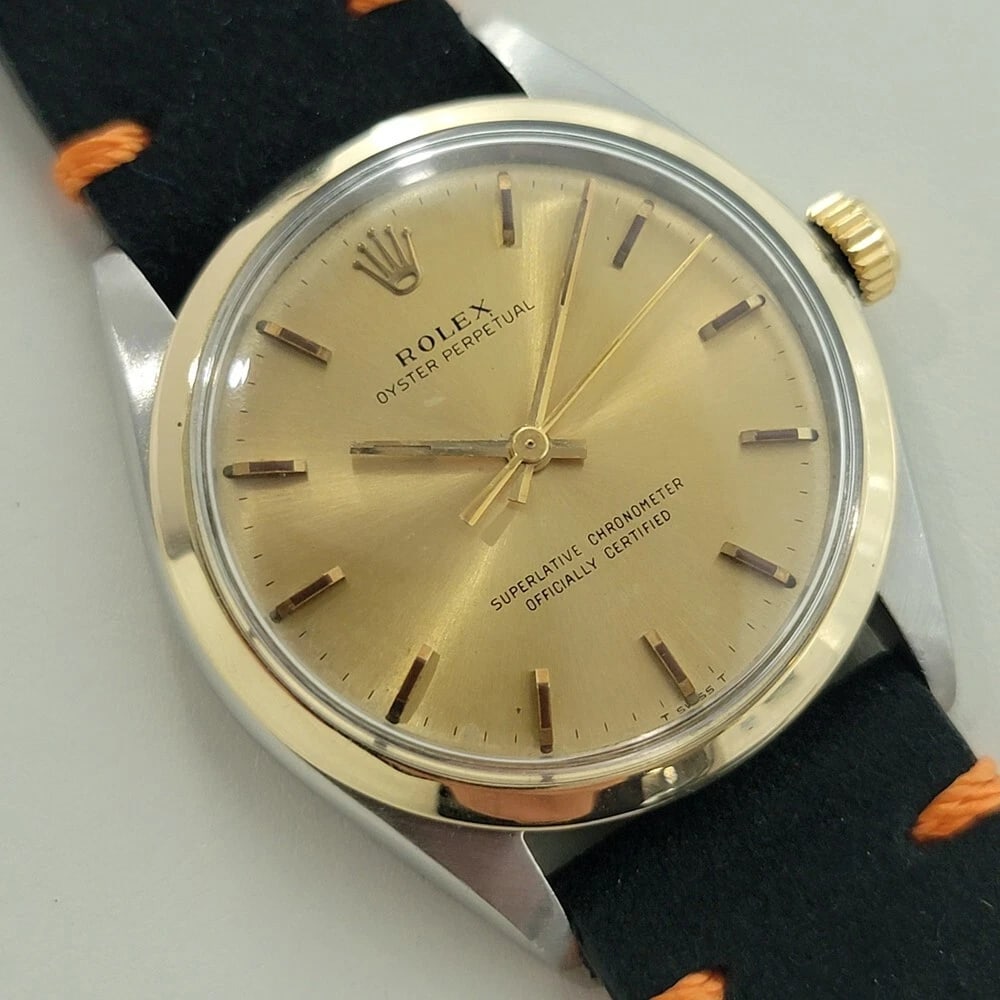 Rolex Oyster Perpetual Ref 1002 34mm Mens 14k SS Automatic 1960s Vintage RA570B: Title:Rolex Oyster Perpetual Ref 1002 34mm Mens 14k SS Automatic 1960s Vintage RA570B Description:Timeless luxury classic, Men's Rolex Ref.1002 Oyster perpetual automatic 14k solid gold bezel, c.1966,