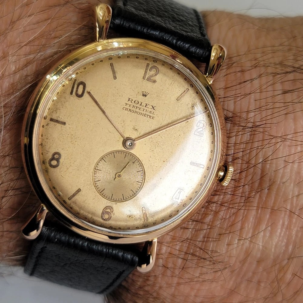 Rolex perpetual 4134 18k Rose Gold Rare Mens Jumbo 37mm Automatic 1940s RA691 - 14