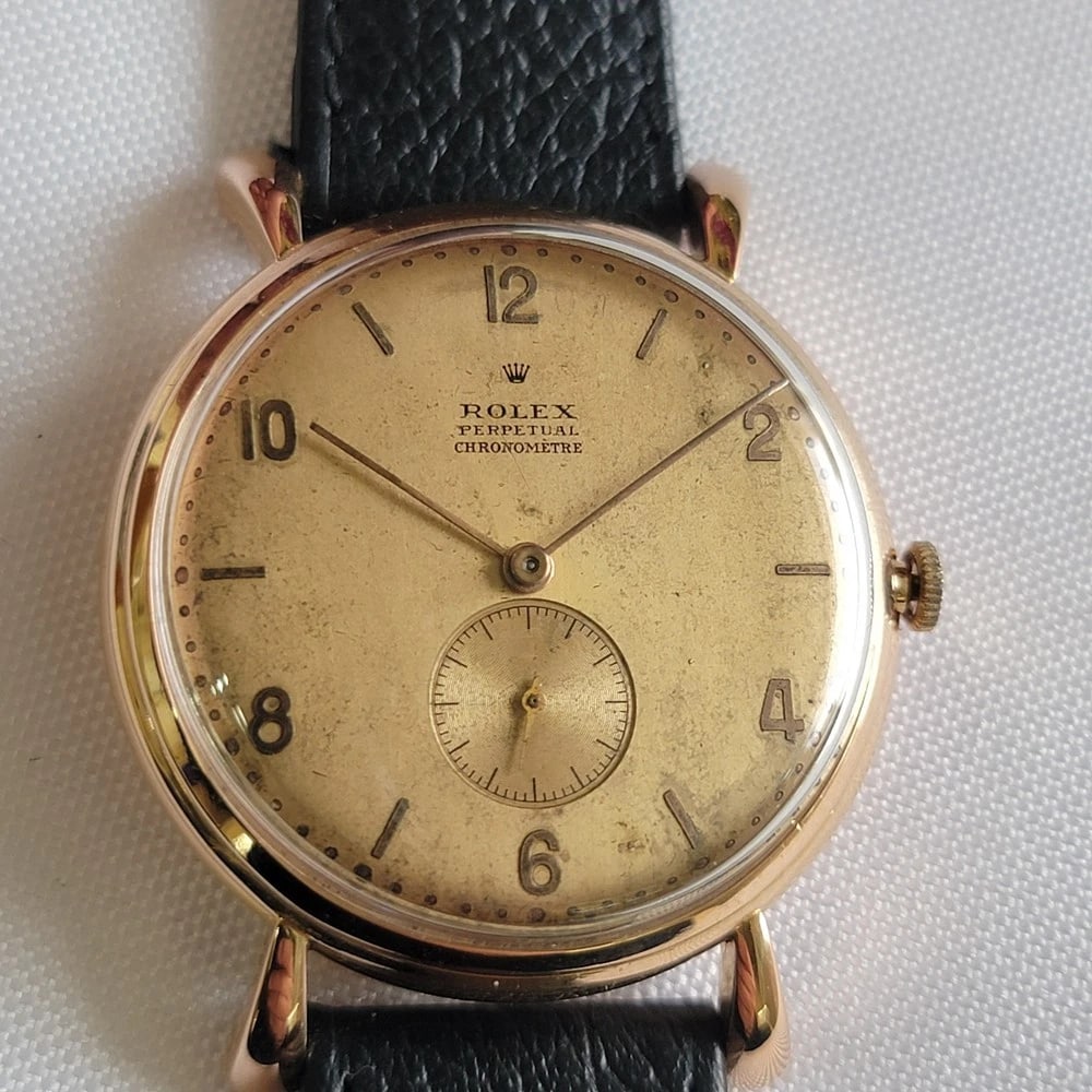 Rolex perpetual 4134 18k Rose Gold Rare Mens Jumbo 37mm Automatic 1940s RA691: Title:Rolex perpetual 4134 18k Rose Gold Rare Mens Jumbo 37mm Automatic 1940s RA691 Description:Rare, vintage classic Rolex Perpetual Ref.4134 in luxurious solid 18k rose gold, c.1945, unrestored dial
