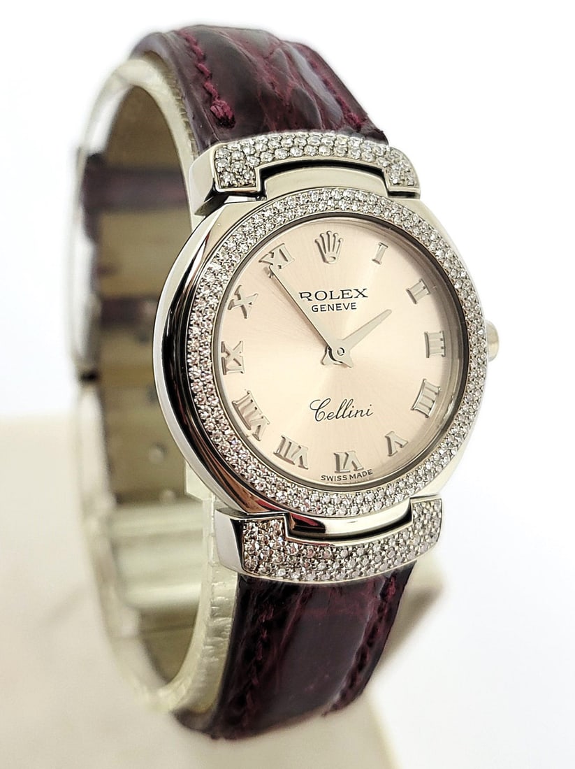 Ladies Solid 18k White ROLEX CELLINI Watch with Factory Diamonds Ref. 6673 EXLNT - 2