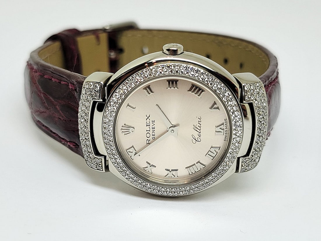 Ladies Solid 18k White ROLEX CELLINI Watch with Factory Diamonds Ref. 6673 EXLNT - 3