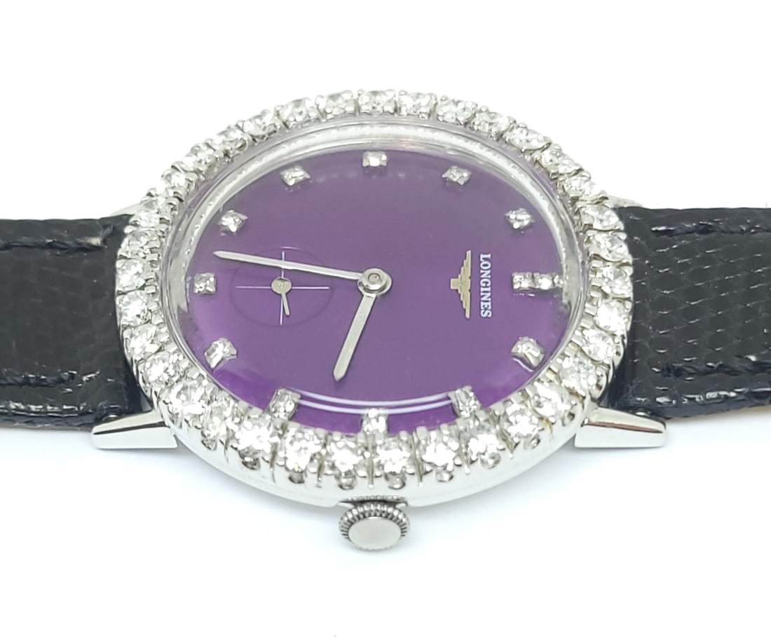 Vintage 14k White LONGINES Winding Watch Ref 179 c.1950s Cal 23Z with Diamonds - 6