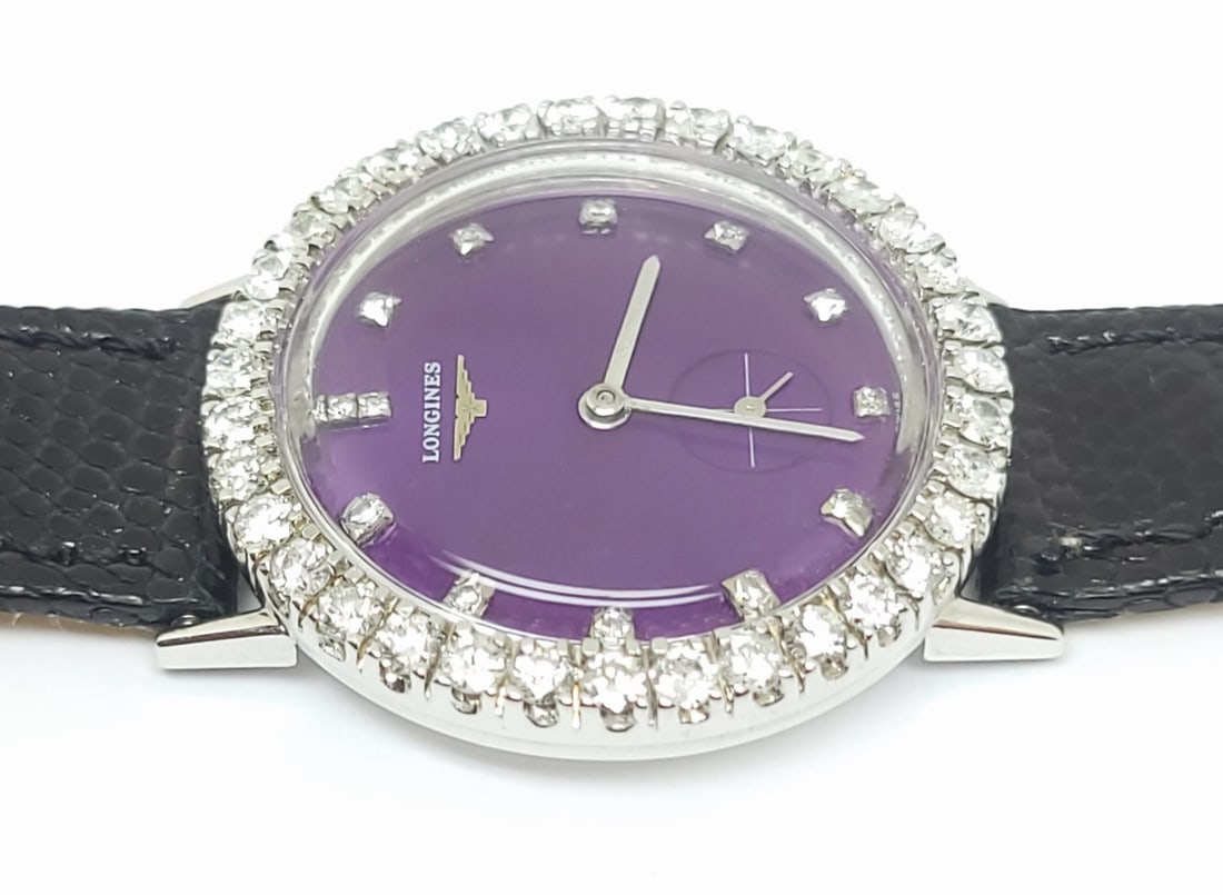 Vintage 14k White LONGINES Winding Watch Ref 179 c.1950s Cal 23Z with Diamonds - 7