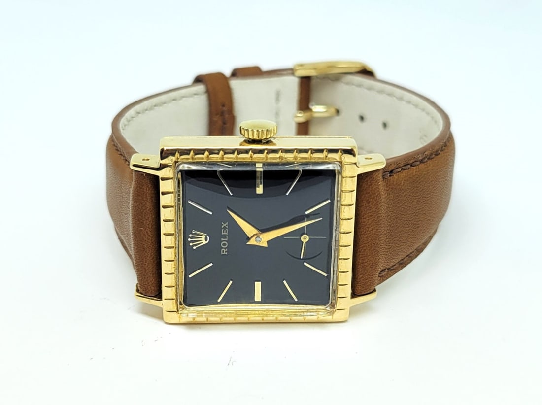 Vintage 18k Gold ROLEX Men's Square Winding Watch c.1954 SERVICED VERY RARE - 2