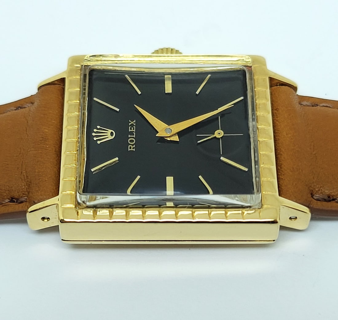 Vintage 18k Gold ROLEX Men's Square Winding Watch c.1954 SERVICED VERY RARE - 7