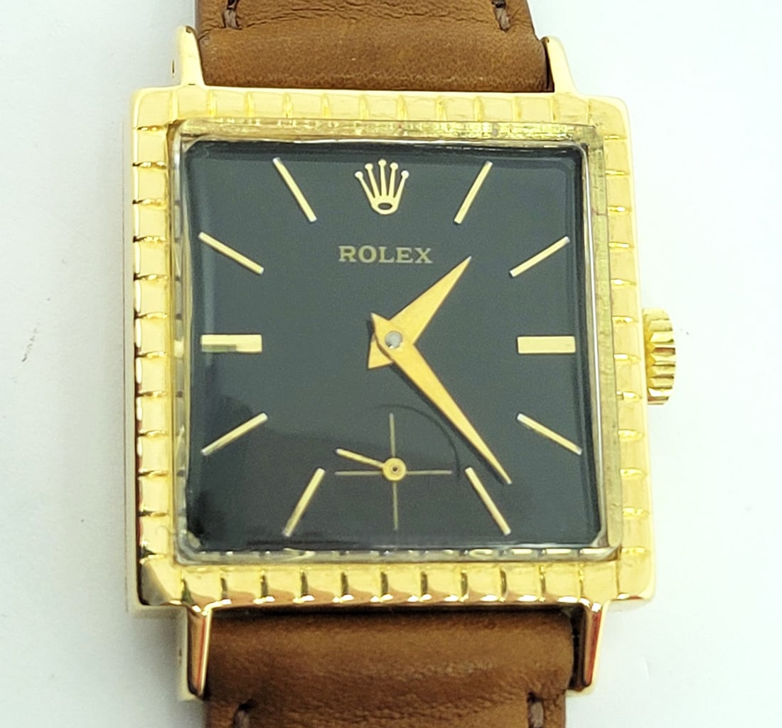 Vintage 18k Gold ROLEX Men's Square Winding Watch c.1954 SERVICED VERY RARE - 9