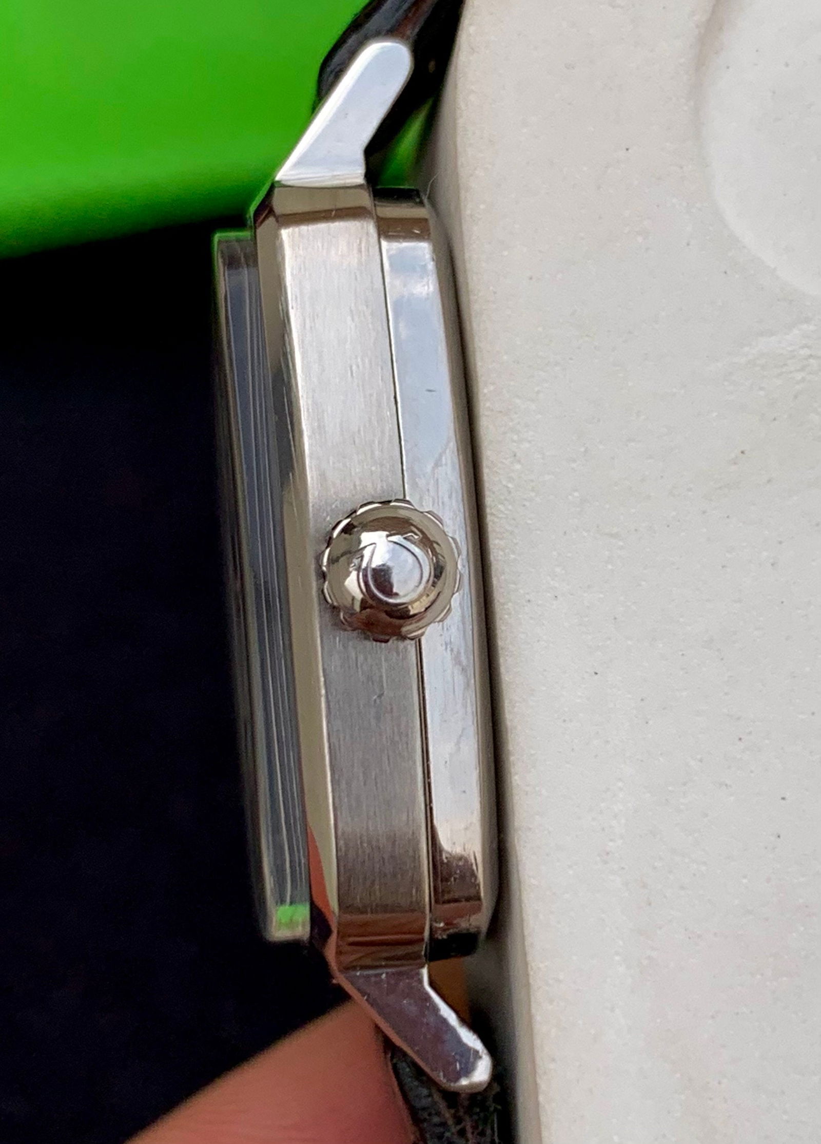 Vintage Omega Geneve Automatic Watch: English Made Dennison Stainless Steel, Black Lizard Band - 4