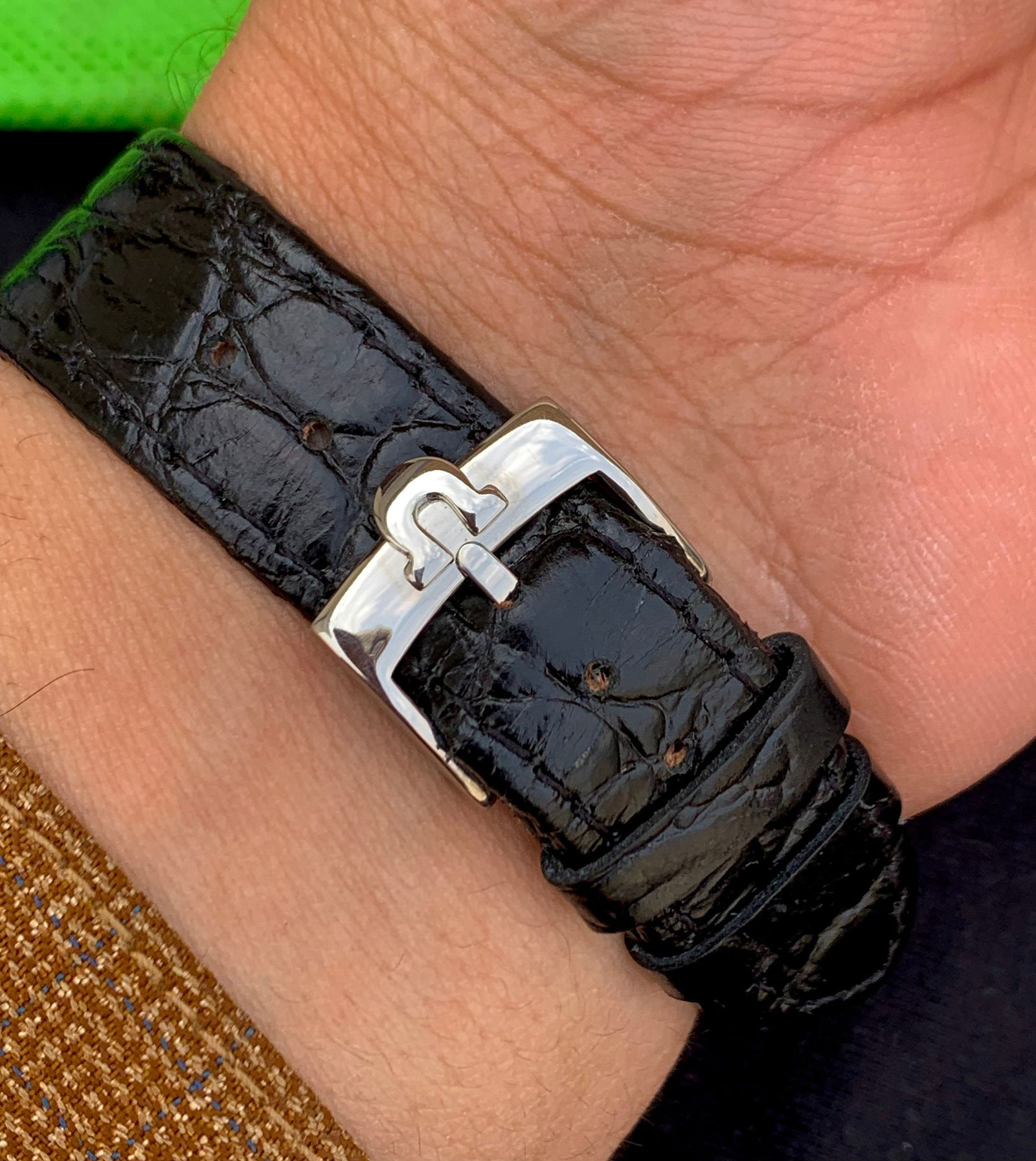 Vintage Omega Geneve Automatic Watch: English Made Dennison Stainless Steel, Black Lizard Band - 5