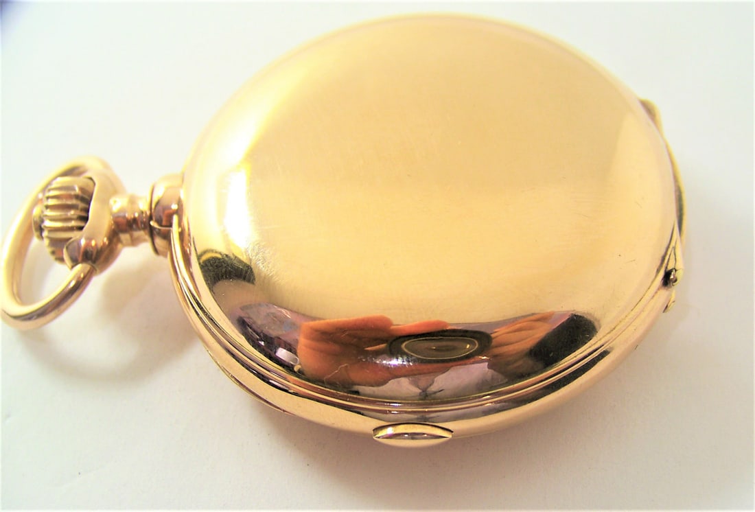 Antique 14K Minute Repeater MOON PHASE Chronograph Triple Calendar Pocket Watch - 14