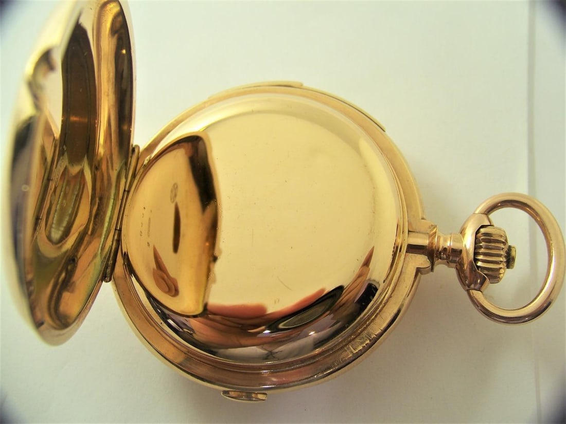 Antique 14K Minute Repeater MOON PHASE Chronograph Triple Calendar Pocket Watch - 4