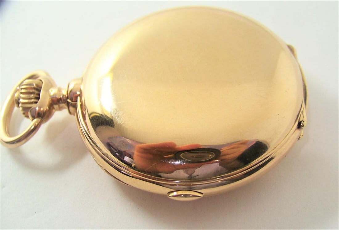 Antique 14K Minute Repeater MOON PHASE Chronograph Triple Calendar Pocket Watch - 9