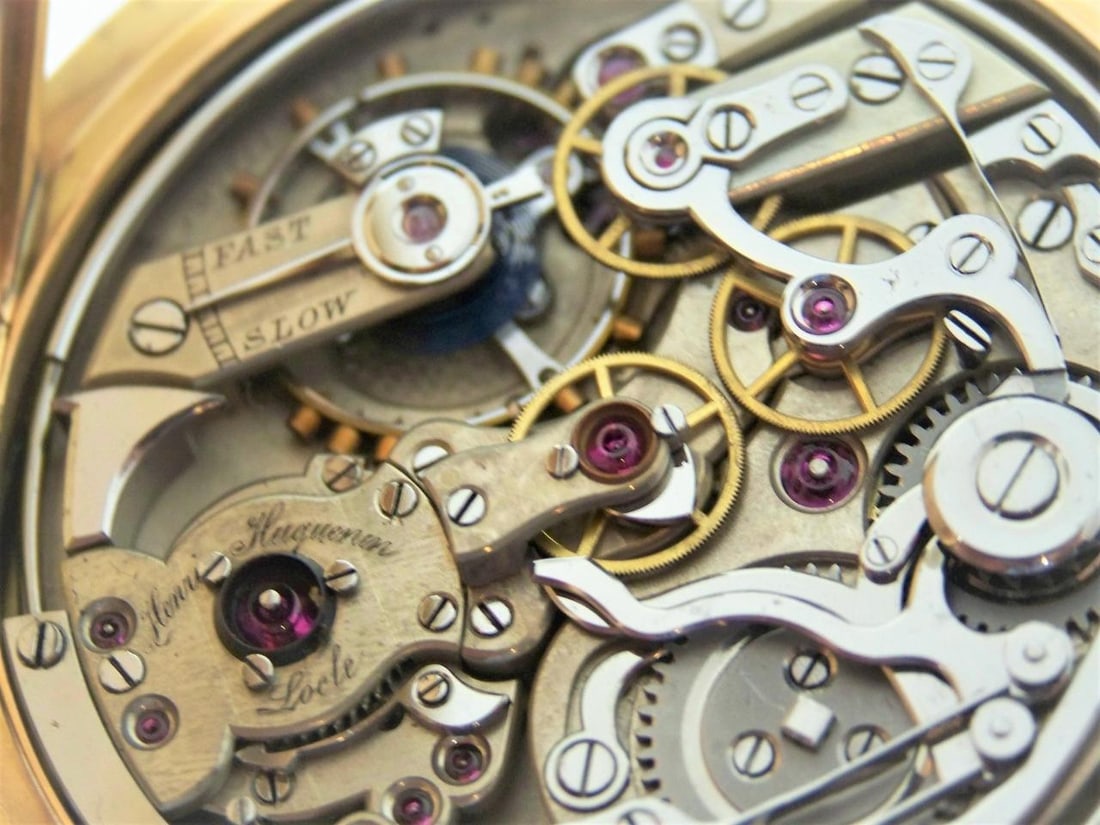 Antique 18K HENRI HUGUENIN Minute Repeater Split Second Chronograph Pocket watch - 12