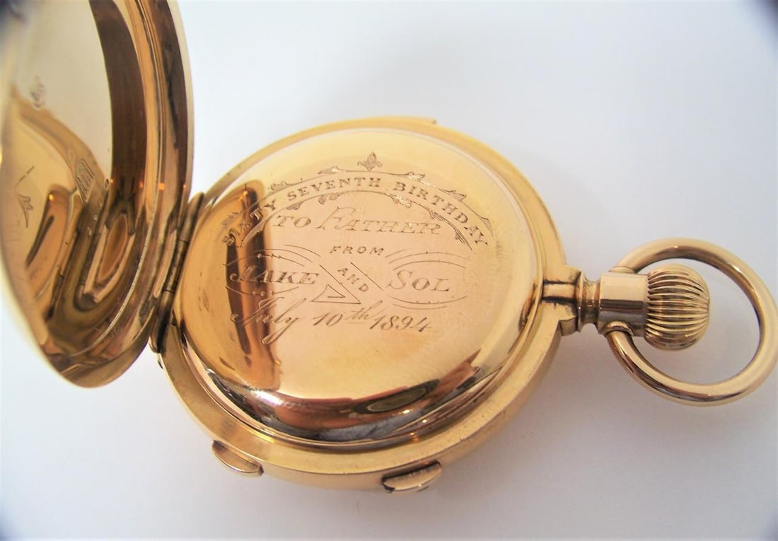 Antique 18K HENRI HUGUENIN Minute Repeater Split Second Chronograph Pocket watch - 2