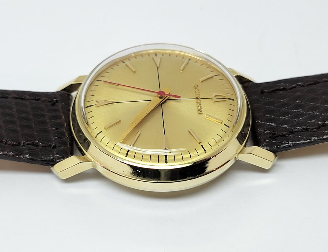 Vintage Mens Solid 14k BULOVA ACCUTRON Date Watch c.1964* EXLNT* Great Runner - 7