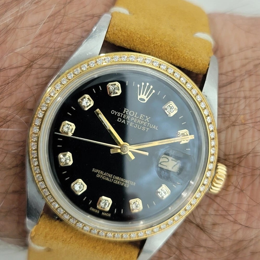 Rolex Oyster 16013 Datejust 36mm 18k SS Mens 1980s Diamond Set Automatic RA548B - 13