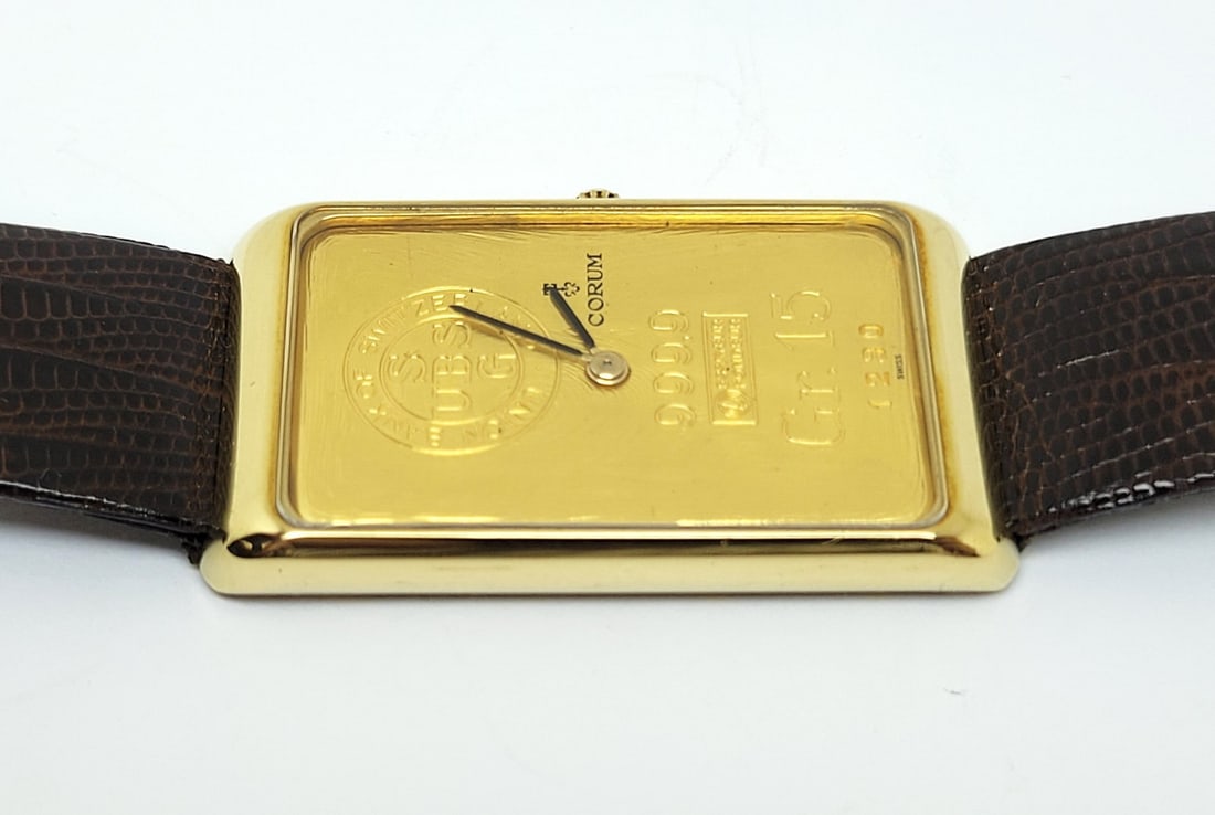 18k CORUM Mens Winding Watch 55400 with 24K INGOT BAR 15 GR Diamond Crown* EXLNT - 7
