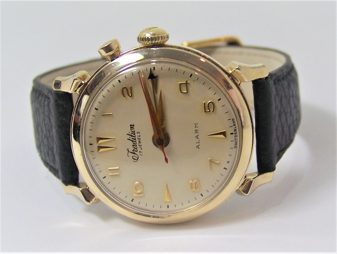 Vintage 10k GF TRADITION CRICKET ALARM Watch 1950s SERVICED ORIGINAL DIAL* EXLNT - 2
