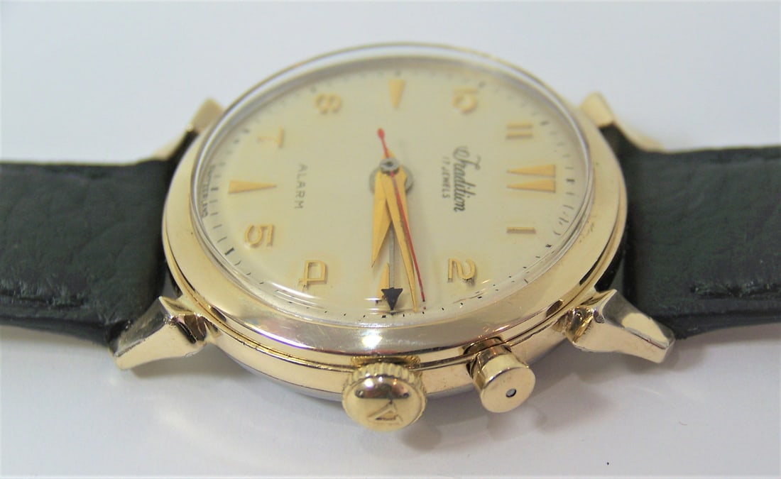 Vintage 10k GF TRADITION CRICKET ALARM Watch 1950s SERVICED ORIGINAL DIAL* EXLNT - 9