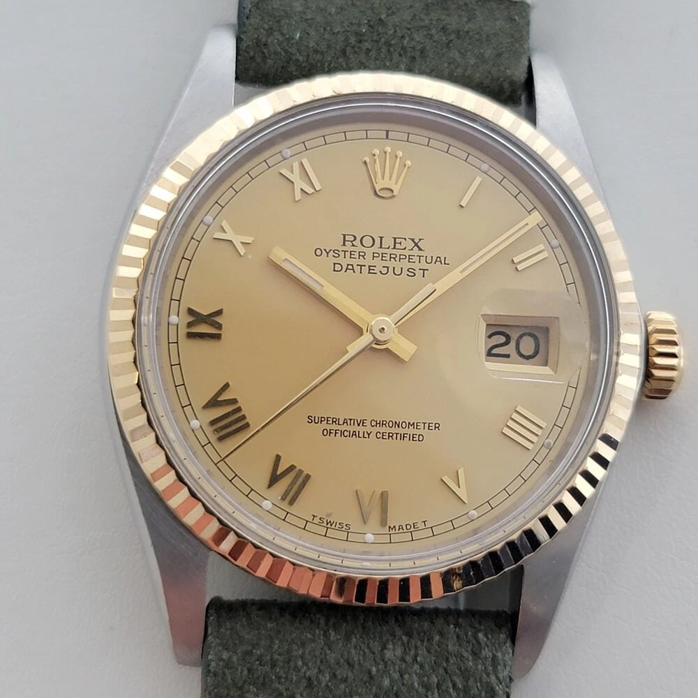 Mens Rolex Oyster Ref 16013 Datejust 36mm 18k SS Automatic 1980s Swiss RA525: Title:Mens Rolex Oyster Ref 16013 Datejust 36mm 18k SS Automatic 1980s Swiss RA525 Description:Timeless icon, Men's 18k gold and stainless steel Rolex Oyster Perpetual Datejust Ref.16013 automatic, c.