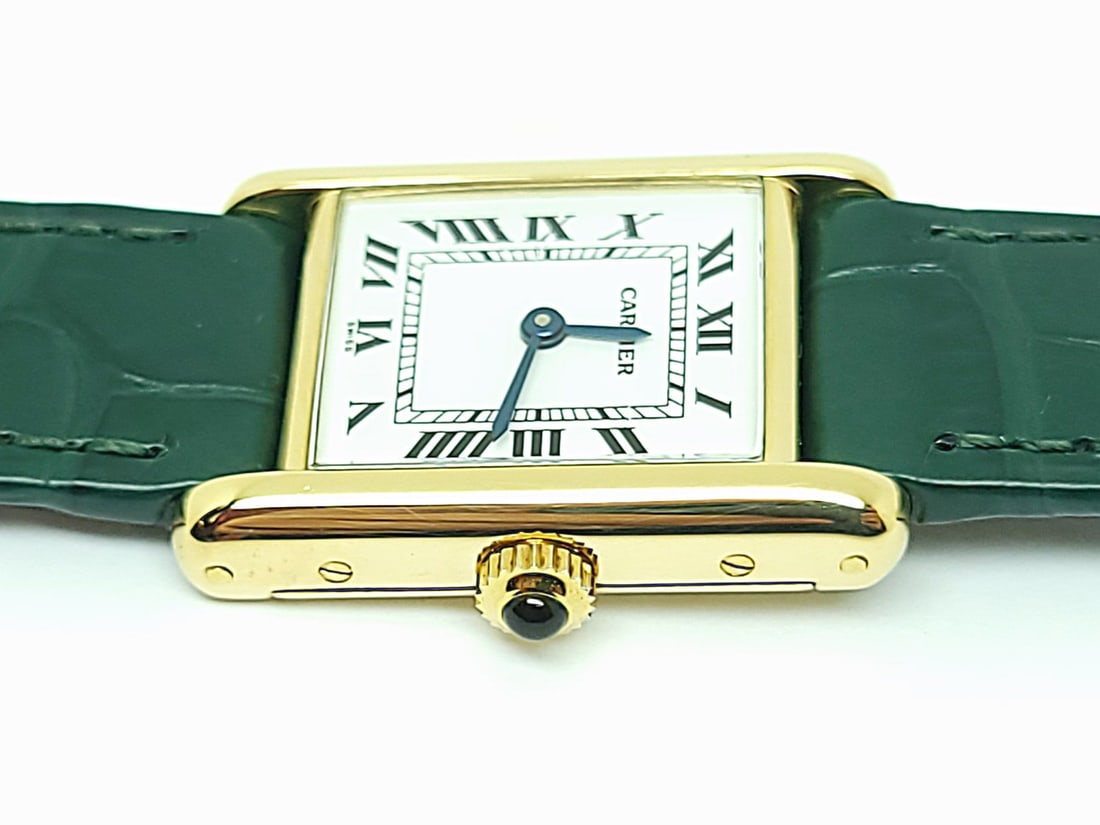 Solid 18k CARTIER PARIS TANK Ladies Winding Watch 20.5 mm EXLNT* Original Band - 6