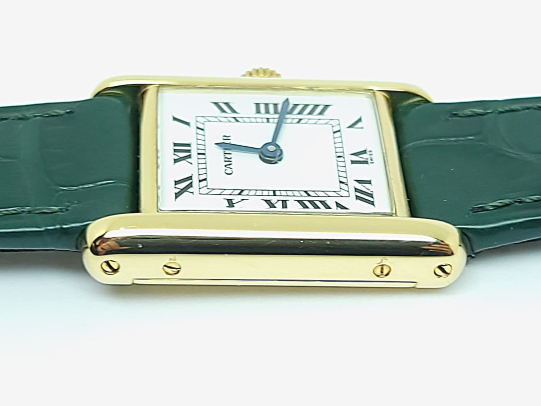 Solid 18k CARTIER PARIS TANK Ladies Winding Watch 20.5 mm EXLNT* Original Band - 7