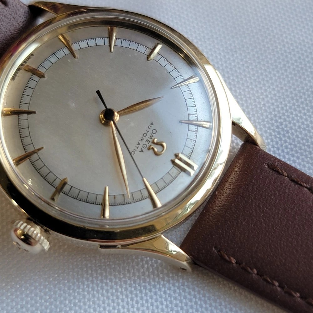 Omega 14k Solid Gold 1940s Mens 33mm Vintage Bumper Automatic RA714 - 6