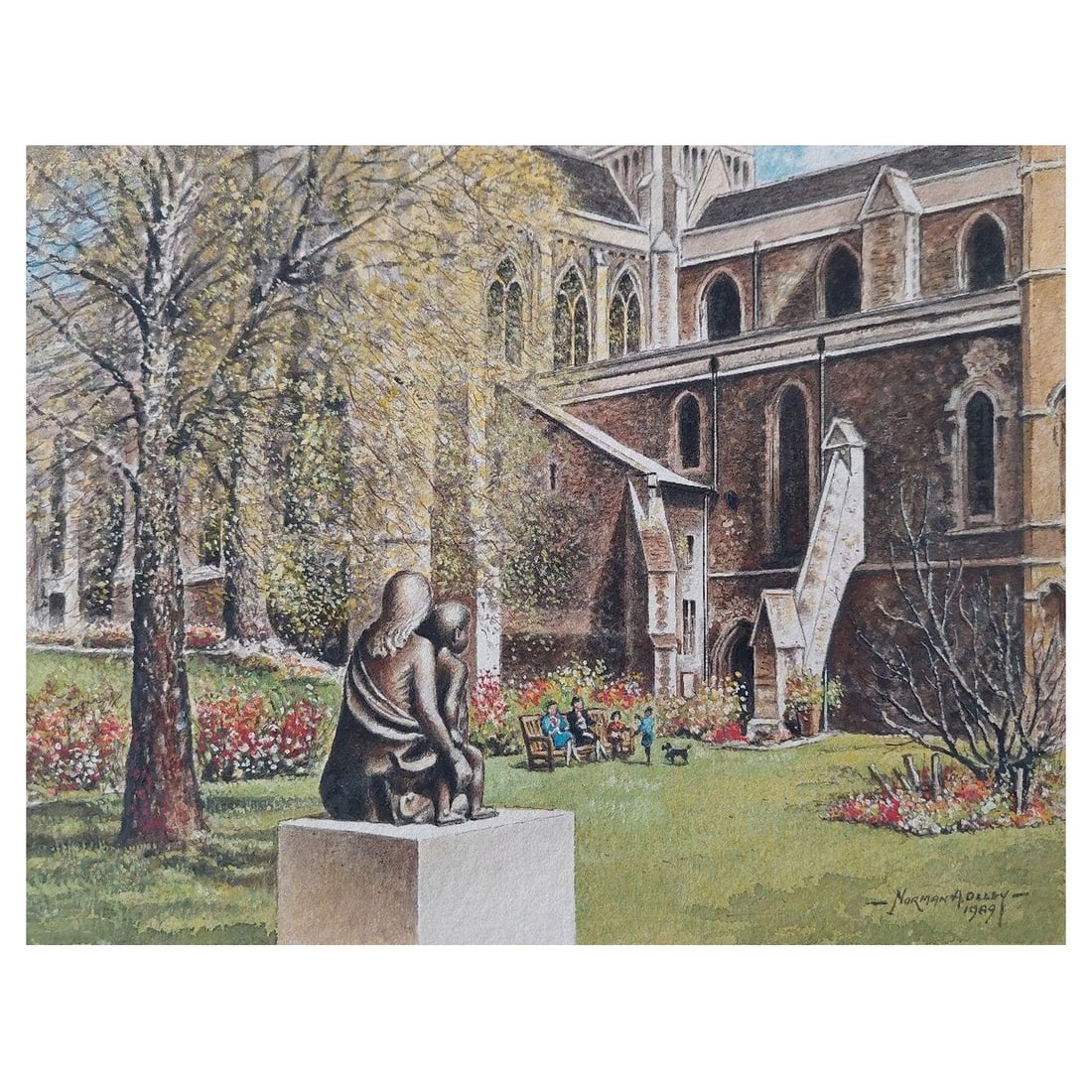 English School; Traditional English Painting Cloister Garth at Rochester Cathedral, Kent, 20th: Title: English School; Traditional English Painting Cloister Garth at Rochester Cathedral, Kent, 20th Century Description: French Landscape by Bernard Labbe (French mid 20th century) Signed original w