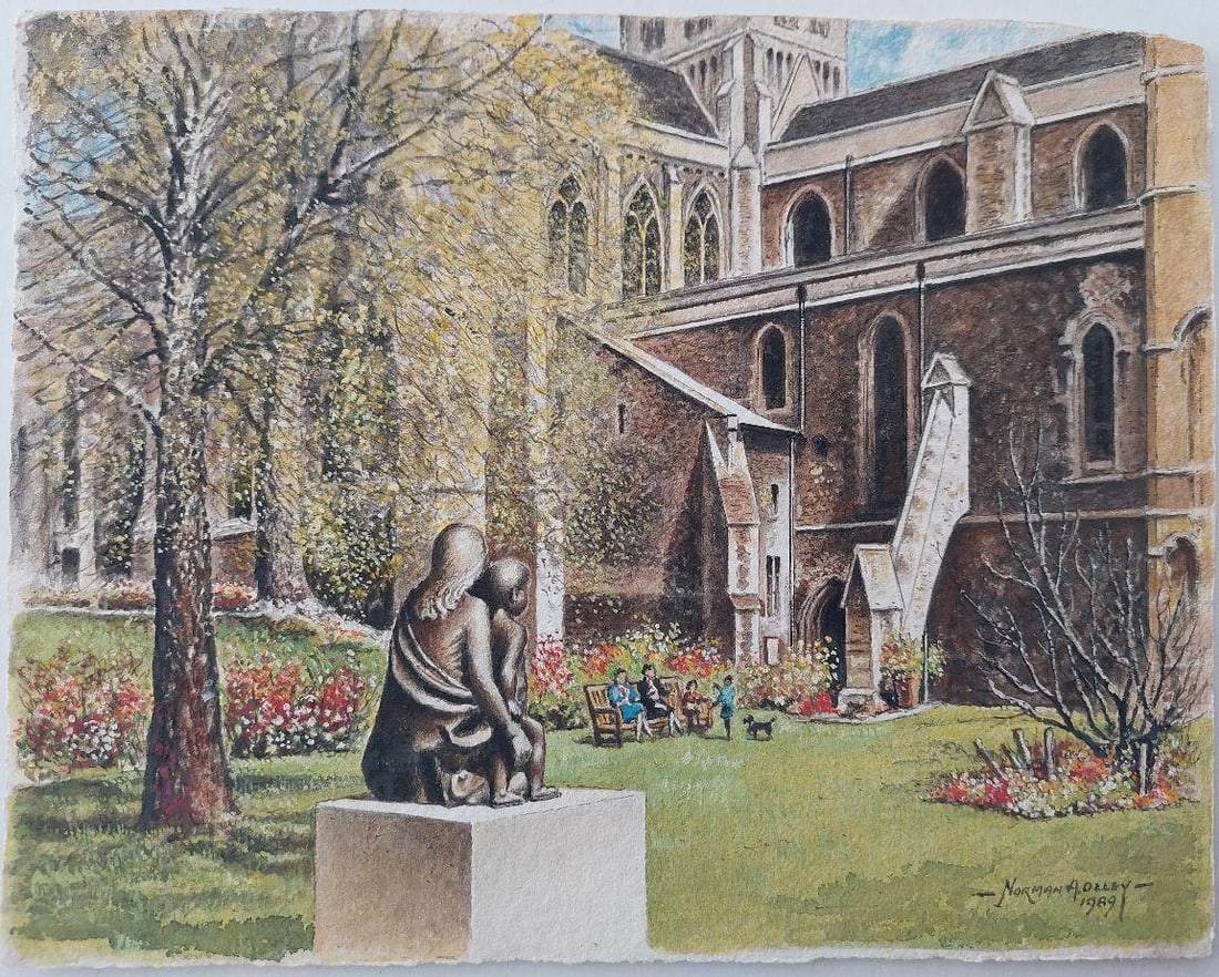 English School; Traditional English Painting Cloister Garth at Rochester Cathedral, Kent, 20th - 8