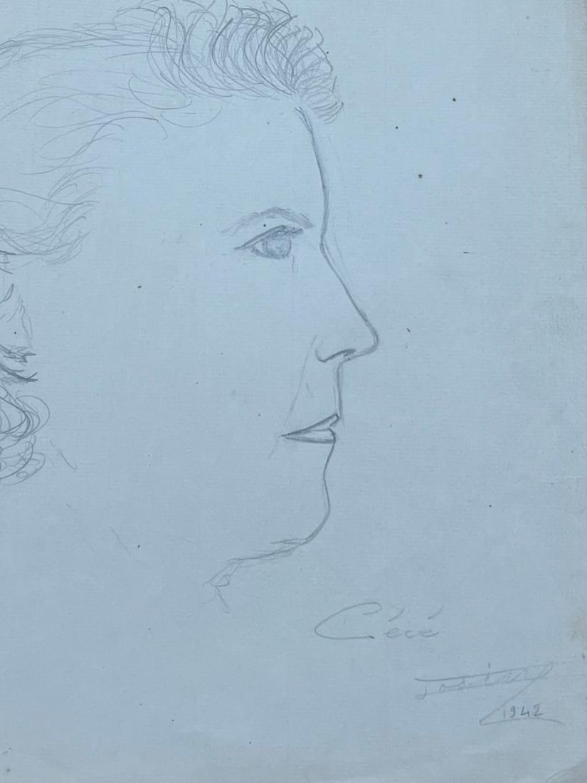 Josine Vignon; Mid Century French Pencil Study Portrait Profile of an Expressive Woman, 1942 - 6