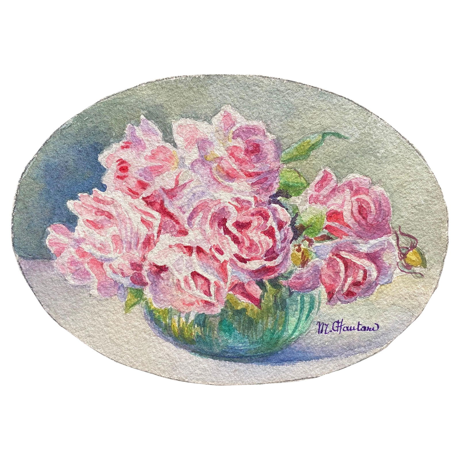 Early 1900's French Impressionist Signed Flower Watercolour by Marie Carreau, circa 1900s: Title: Early 1900's French Impressionist Signed Flower Watercolour by Marie Carreau, circa 1900s Description: Watercolour Beach Scene by Maurice Mazeilie (French) Watercolour painting on paper, unfram