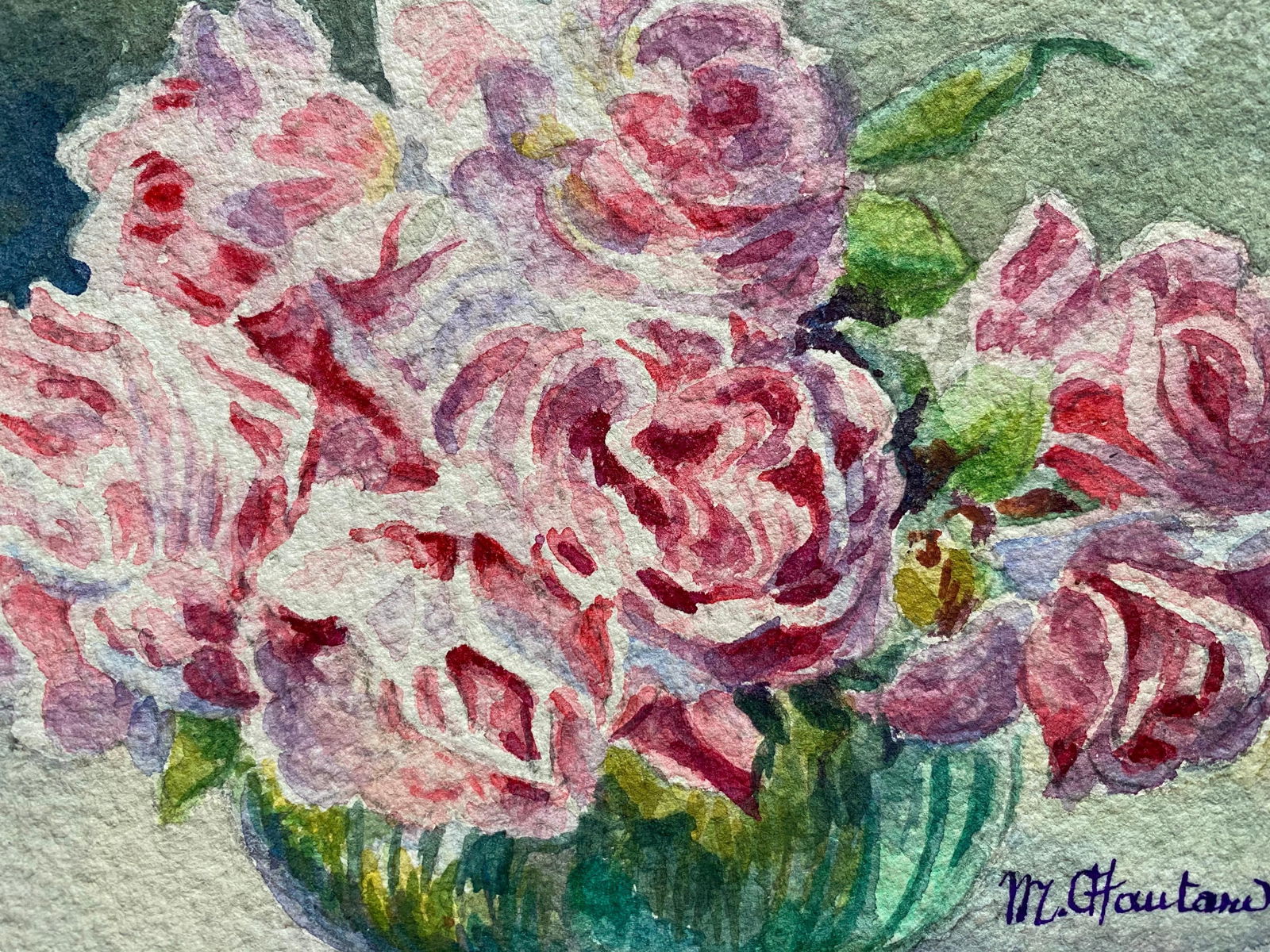 Early 1900's French Impressionist Signed Flower Watercolour by Marie Carreau, circa 1900s - 3