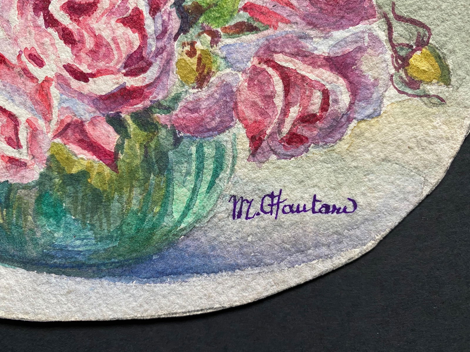 Early 1900's French Impressionist Signed Flower Watercolour by Marie Carreau, circa 1900s - 4