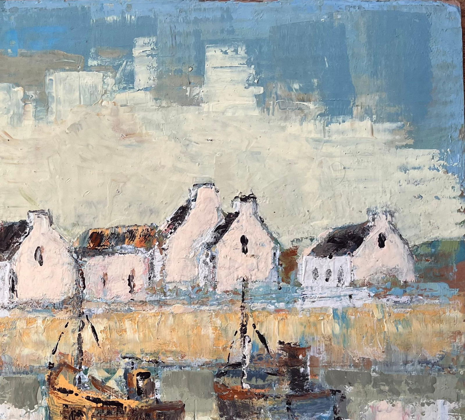 Fanch Lel; French Impressionist Harbour Scene with Fishing Boats and Whitewashed Houses - 7