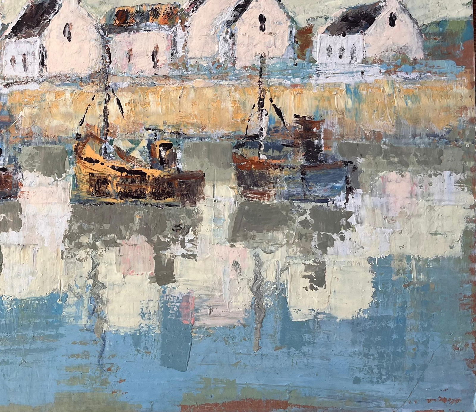 Fanch Lel; French Impressionist Harbour Scene with Fishing Boats and Whitewashed Houses - 8