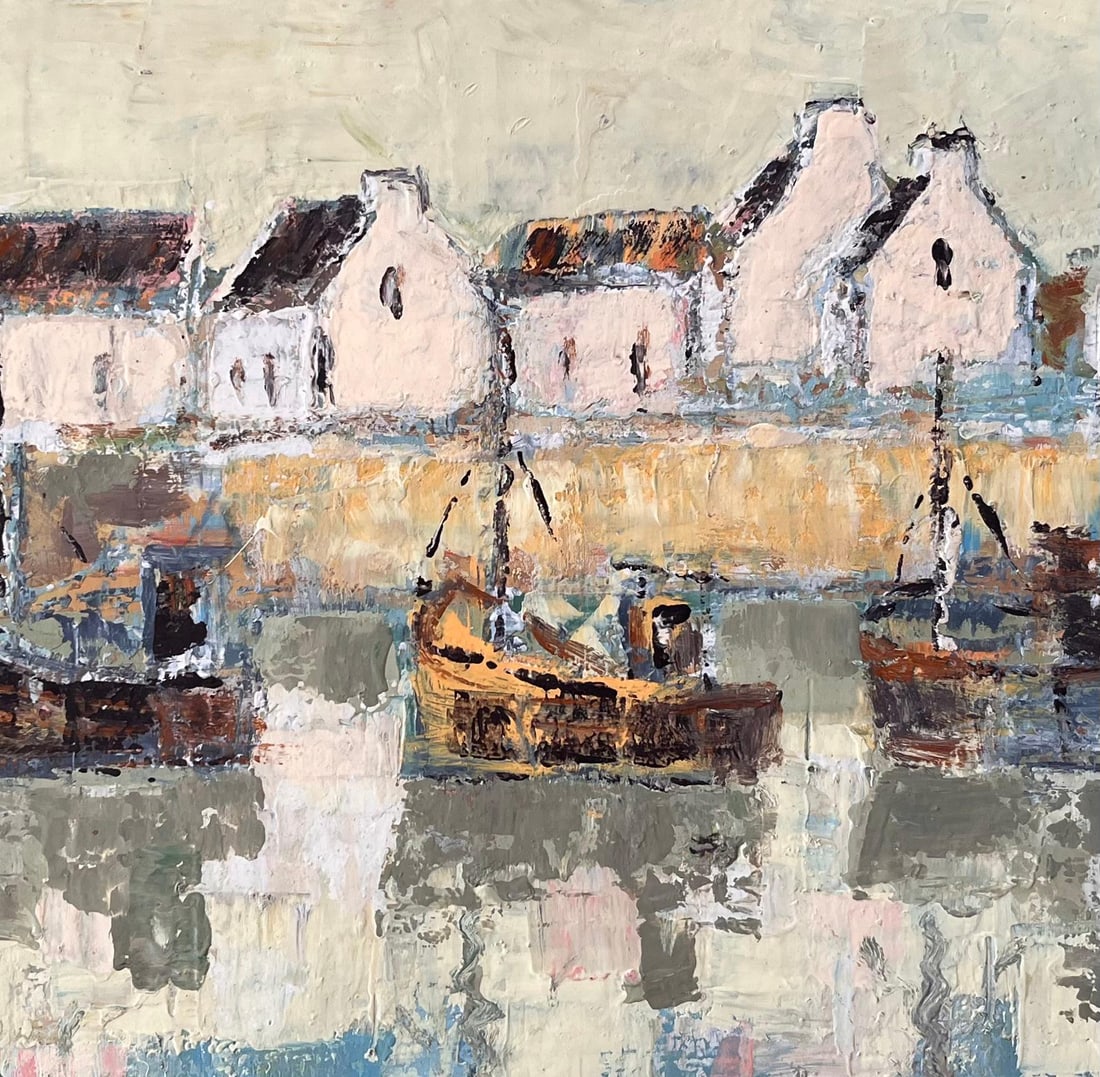 Fanch Lel; French Impressionist Harbour Scene with Fishing Boats and Whitewashed Houses - 10