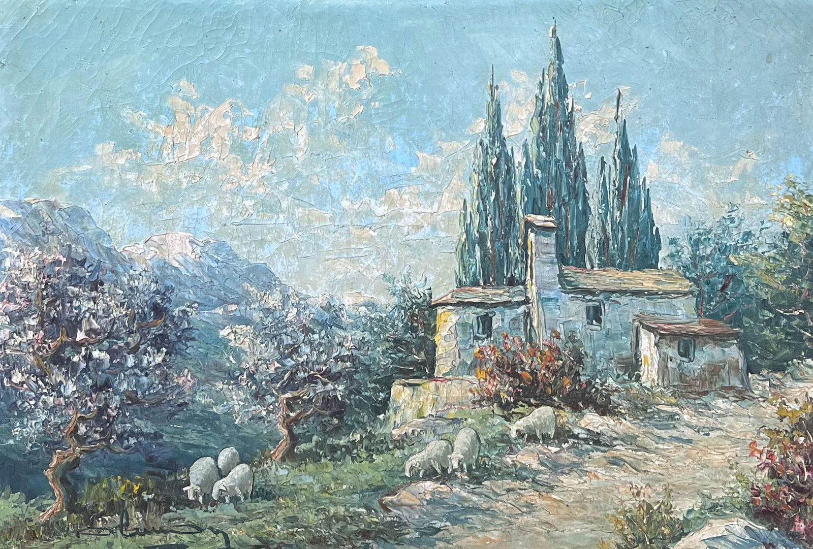 Early 20th Century French School; 1930s French Impressionist Signed Oil Painting Sheep Grazing - 5