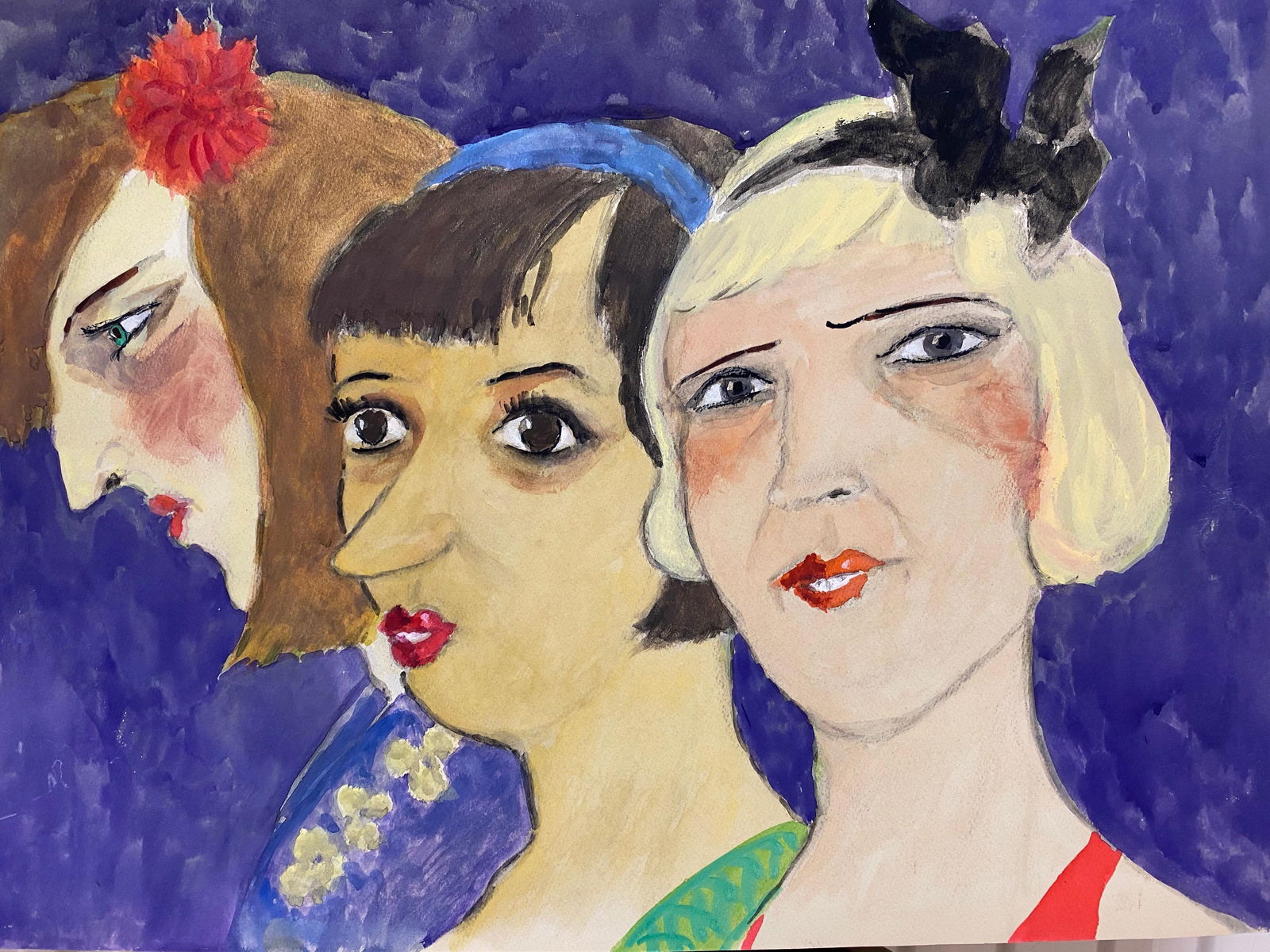 1960's French Portrait Three Art Deco Ladies Caricature, circa 1960s - 8