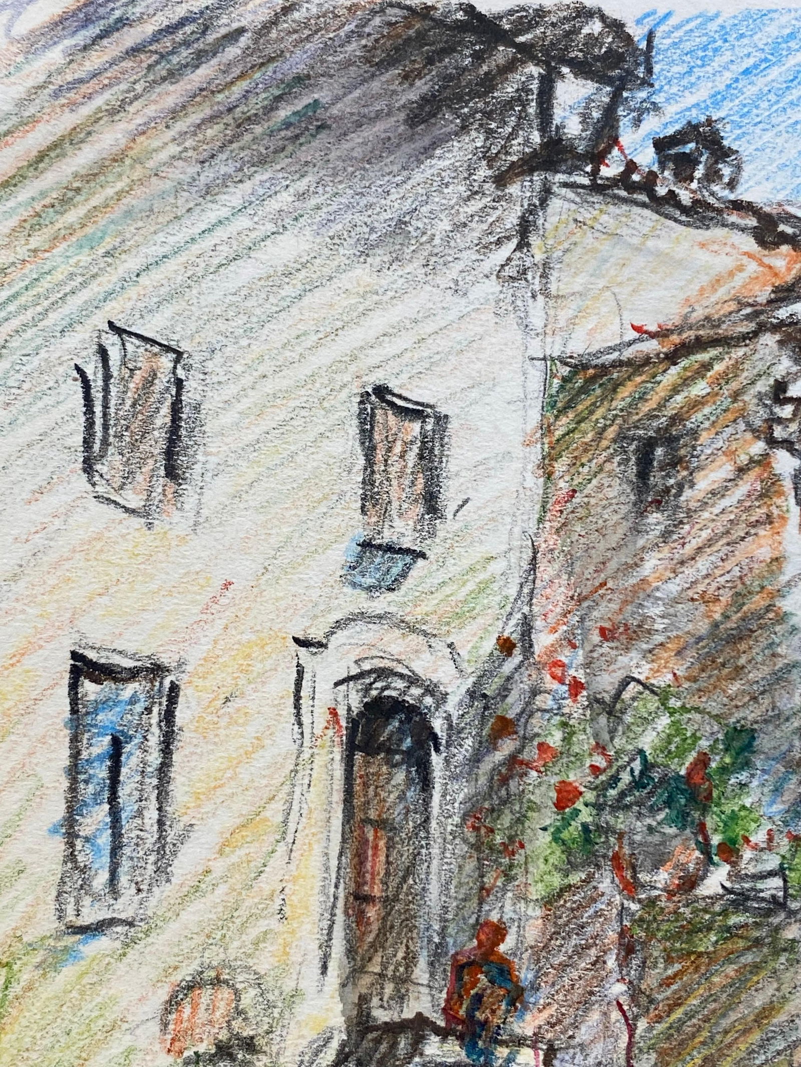 Tourettes Provence French Signed Impressionist Crayon Drawing, The Old Village, circa 1940s - 5
