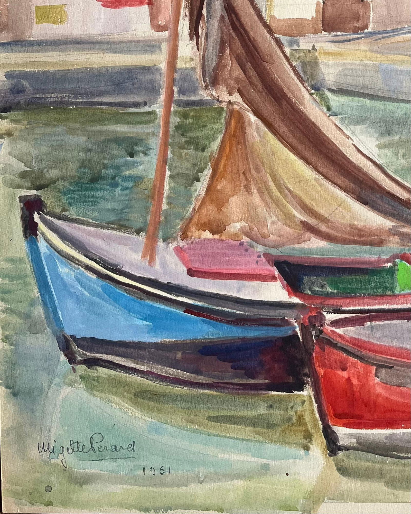 Anne Marie Migette Perard; Mid-20th Century Post-Impressionist French Harbour Scene with Boats and - 7