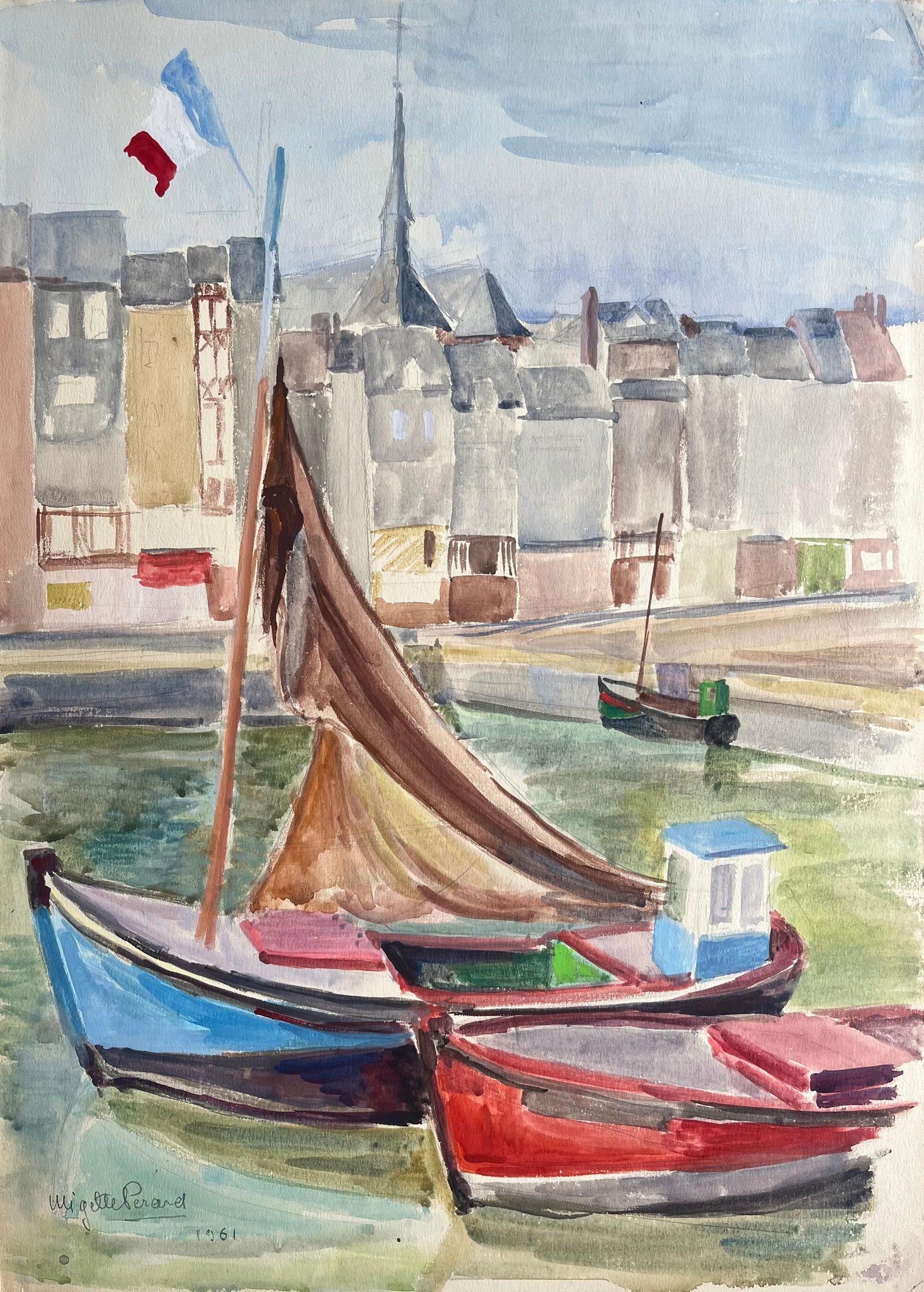 Anne Marie Migette Perard; Mid-20th Century Post-Impressionist French Harbour Scene with Boats and - 4